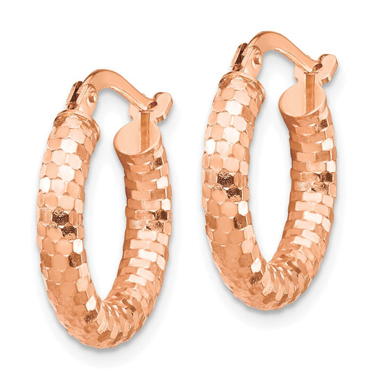 14k Rose Gold 3x17mm Diamond-cut Tube Hoop Earrings