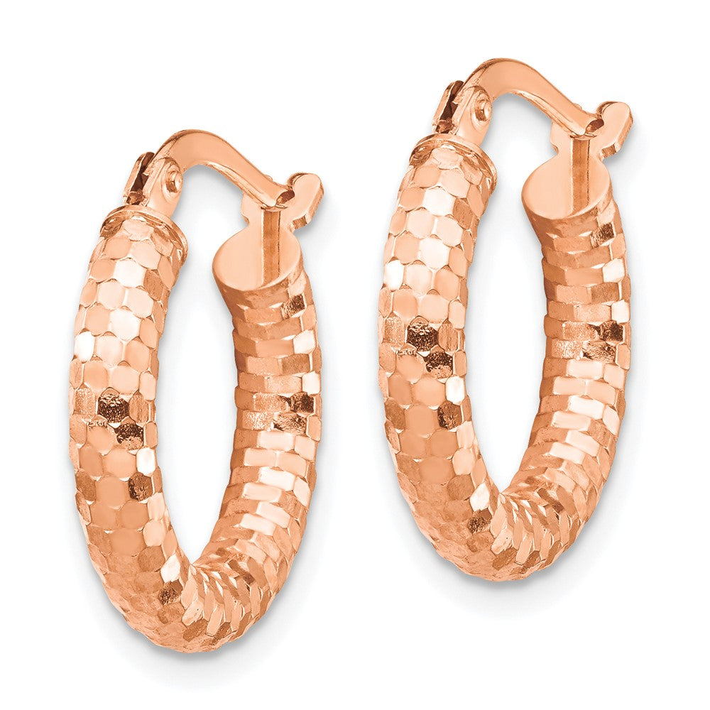 14k Rose Gold 3x17mm Diamond-cut Tube Hoop Earrings