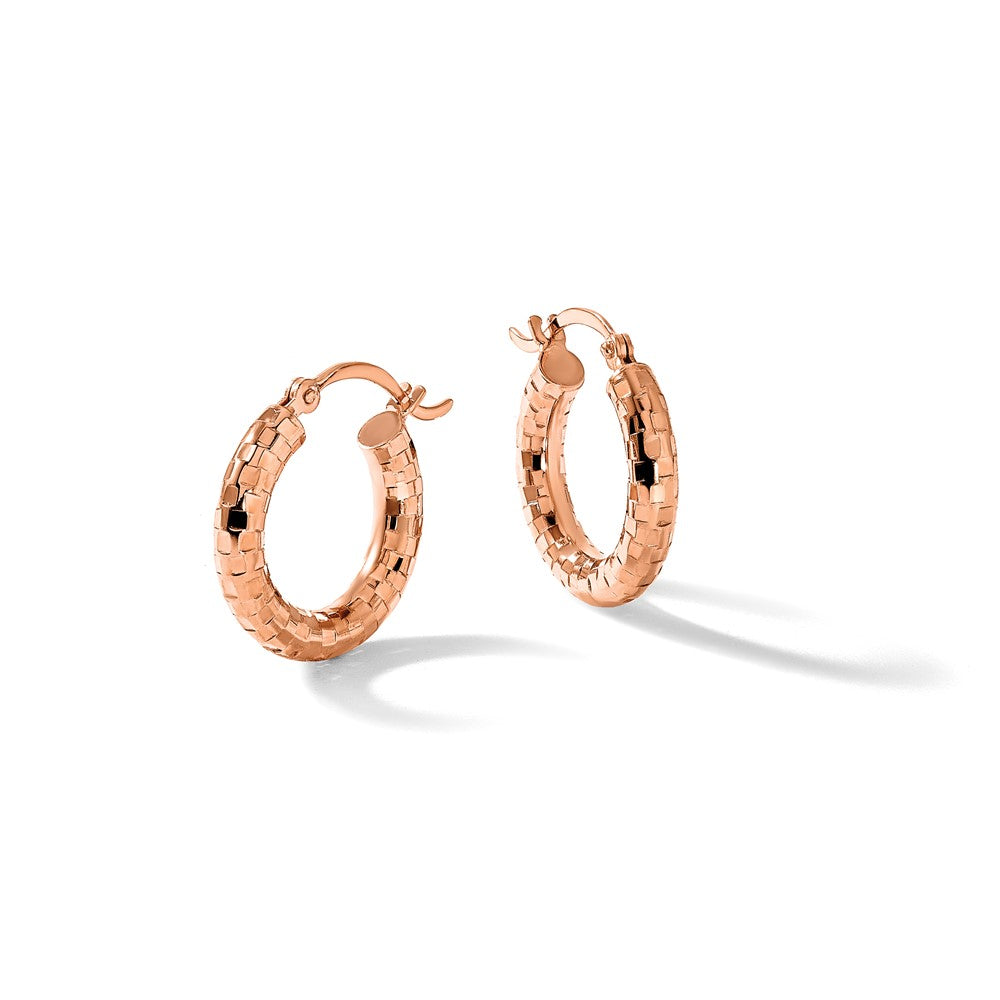 14k Rose Gold 3x17mm Diamond-cut Tube Hoop Earrings