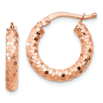 14k Rose Gold 3x17mm Diamond-cut Tube Hoop Earrings