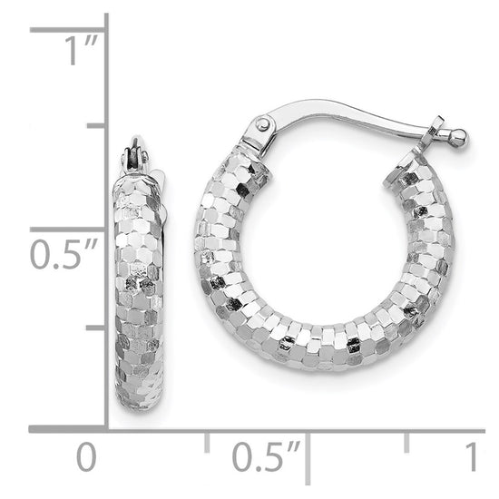 14k White Gold 3x17mm Diamond-cut Tube Hoop Earrings