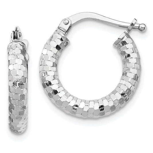 14k White Gold 3x17mm Diamond-cut Tube Hoop Earrings