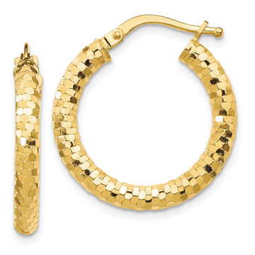 14K 3x22mm Diamond-cut Tube Hoop Earrings