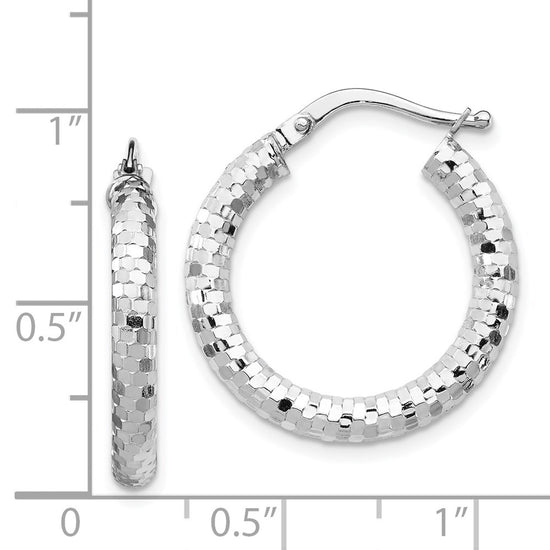 14k White Gold 3x22mm Diamond-cut Tube Hoop Earrings
