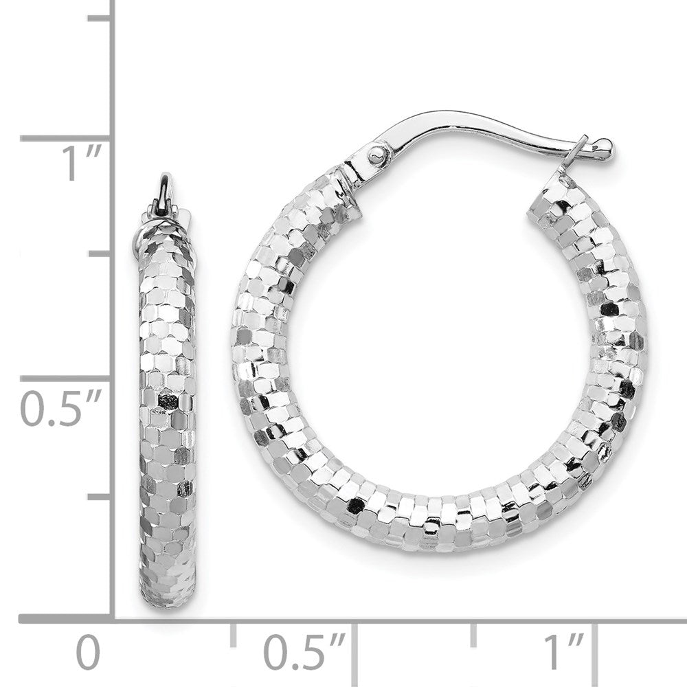 14k White Gold 3x22mm Diamond-cut Tube Hoop Earrings
