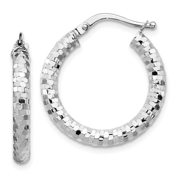 14k White Gold 3x22mm Diamond-cut Tube Hoop Earrings