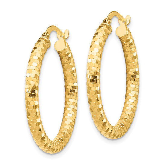 14K 3x27mm Diamond-cut Tube Hoop Earrings