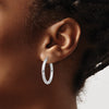14k White Gold 3x27mm Diamond-cut Tube Hoop Earrings