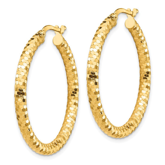 14K 3x32mm Diamond-cut Tube Hoop Earrings