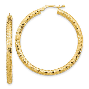 14K 3x38mm Diamond-cut Tube Hoop Earrings