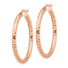 14k Rose Gold 3x38mm Diamond-cut Tube Hoop Earrings