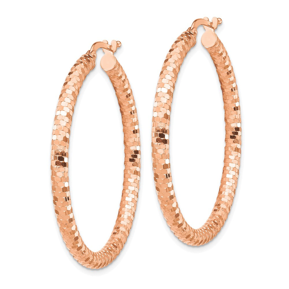14k Rose Gold 3x38mm Diamond-cut Tube Hoop Earrings