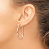 14k Rose Gold 3x38mm Diamond-cut Tube Hoop Earrings