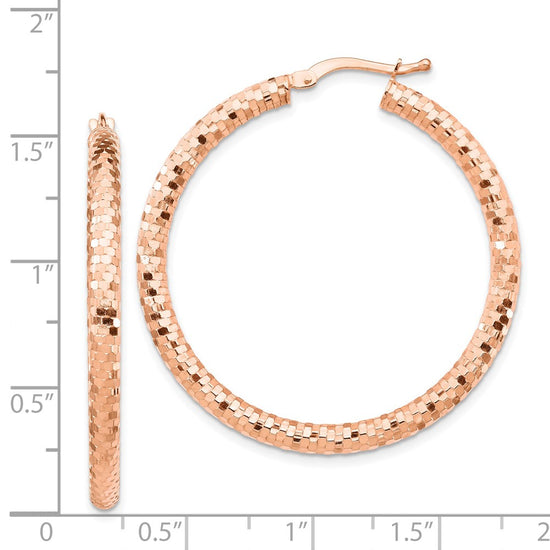14k Rose Gold 3x38mm Diamond-cut Tube Hoop Earrings