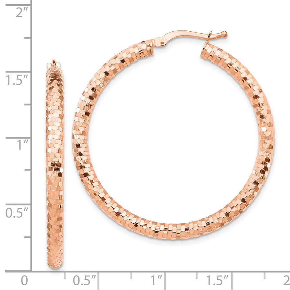 14k Rose Gold 3x38mm Diamond-cut Tube Hoop Earrings