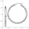 14k White Gold 3x38mm Diamond-cut Tube Hoop Earrings