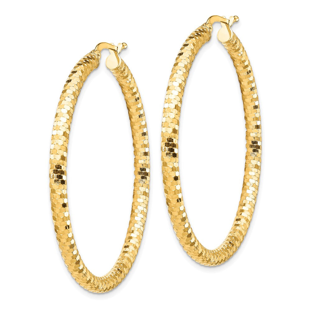 14K 3x44mm Diamond-cut Tube Hoop Earrings