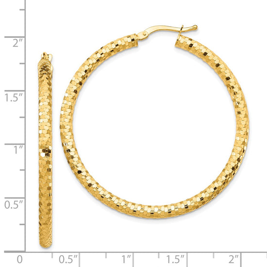 14K 3x44mm Diamond-cut Tube Hoop Earrings