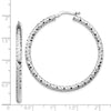 14k White Gold 3x44mm Diamond-cut Tube Hoop Earrings