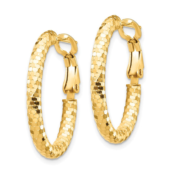 14K 3x26mm Diamond-cut Oval Omega Back Tube Hoop Earrings