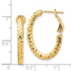14K 3x26mm Diamond-cut Oval Omega Back Tube Hoop Earrings