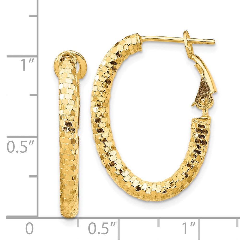 14K 3x26mm Diamond-cut Oval Omega Back Tube Hoop Earrings