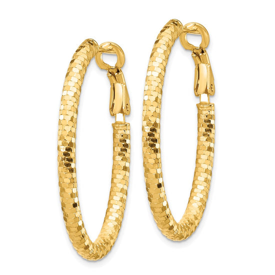 Gold Polished and Textured Omega Back Hoop Earrings