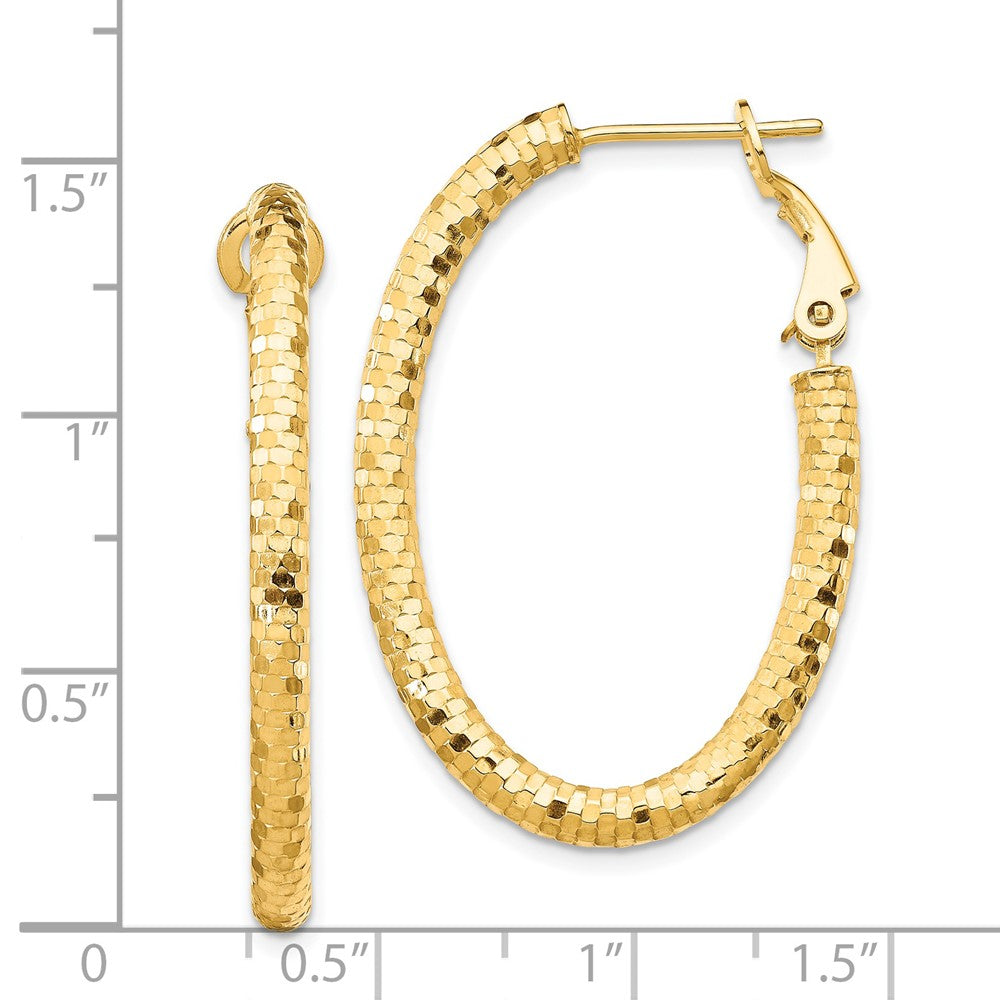 14K 3x37mm Diamond-cut Oval Omega Back Tube Hoop Earrings