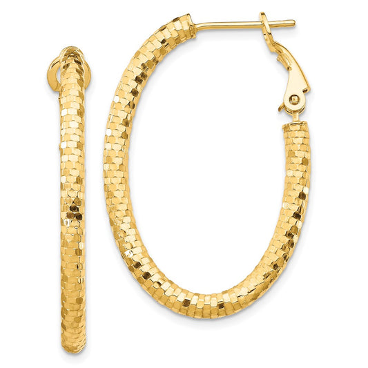 Gold Polished and Textured Omega Back Hoop Earrings
