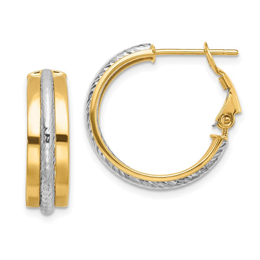 TWo-tone Gold ROund Tube Omega Back Hoop Earrings