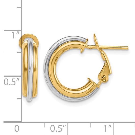 TWo-tone Gold ROund Tube Omega Back Hoop Earrings