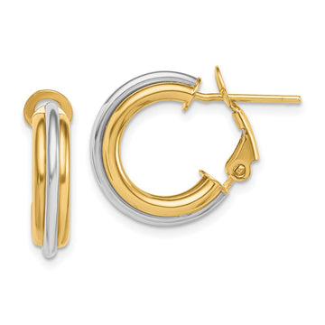 14K Two-tone 4x17mm Polished Omega Back Tube Hoop Earrings