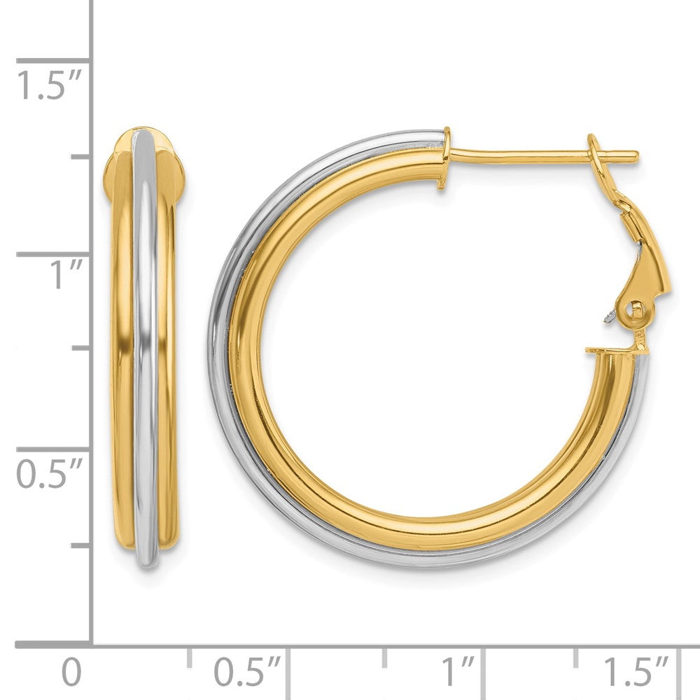 TWo-tone Gold ROund Tube Omega Back Hoop Earrings