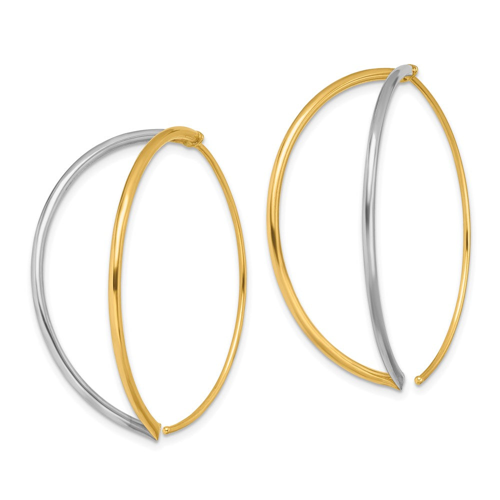 14K and White Rhodium Oval Dangle Threader Earrings