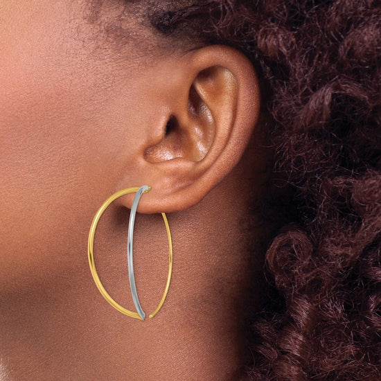 14K and White Rhodium Oval Dangle Threader Earrings