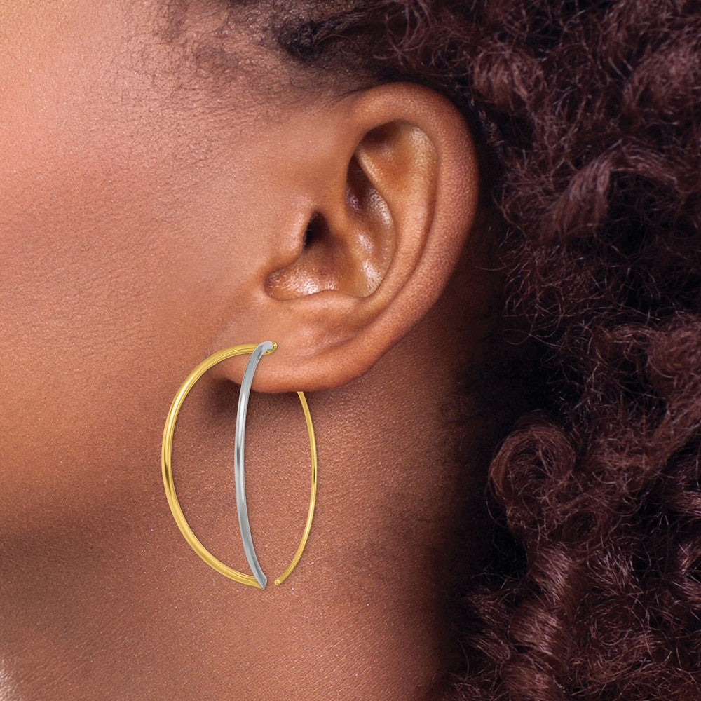 14K and White Rhodium Oval Dangle Threader Earrings