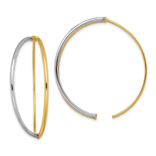 14K and White Rhodium Oval Dangle Threader Earrings