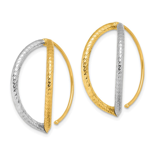 14K and White Rhodium Diamond-Cut Oval Dangle Threader Earrings