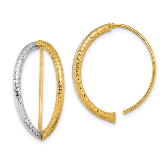 14K and White Rhodium Diamond-Cut Oval Dangle Threader Earrings