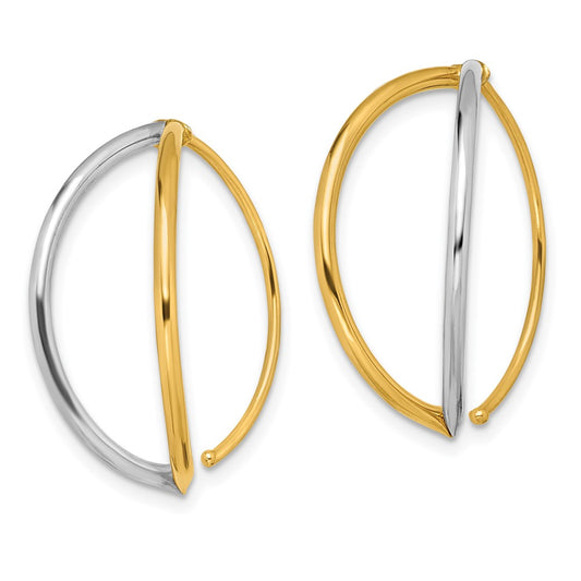 14K and White Rhodium Oval Dangle Threader Earrings