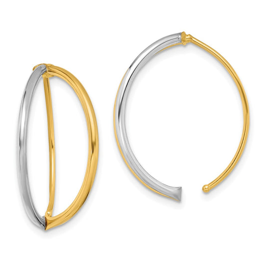 14K and White Rhodium Oval Dangle Threader Earrings