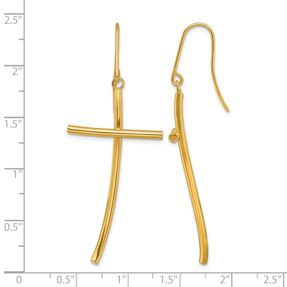 Gold Cross Dangle Shepard Hook Earrings