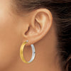14K with White Rhodium Large 5mm Polished & Satin Hoop Earrings
