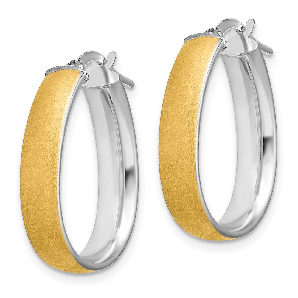 14K and White Rhodium 4.85x23mm Satin and Polished Teardrop Tube Hoop Earrings