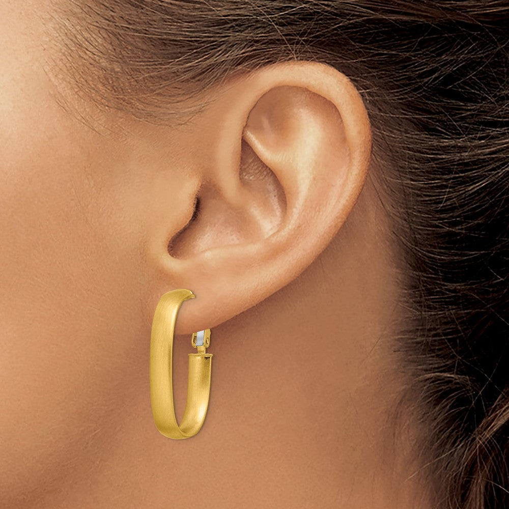 Gold Half Round Tube Oval Omega Back Hoop Earrings