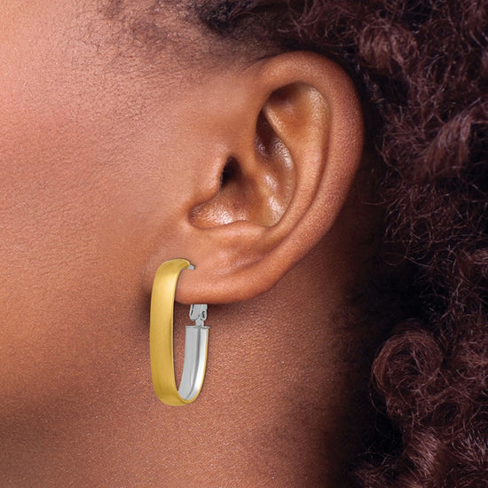 Gold Half Round Tube Oval Omega Back Hoop Earrings