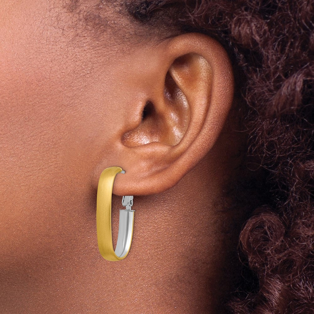 Gold Half Round Tube Oval Omega Back Hoop Earrings