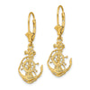 14K 2-D Anchor and Ships Wheel Dangle Leverback Earrings