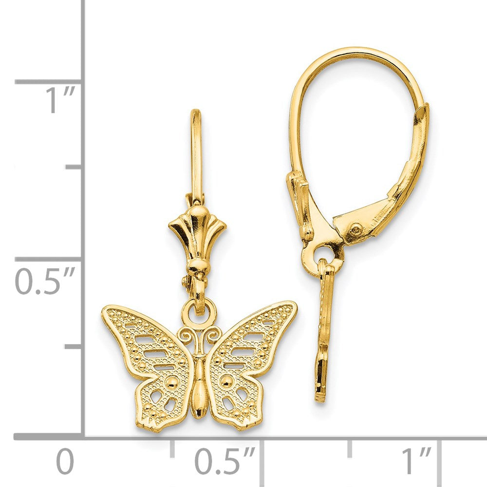 14K Cut-out Butterfly Dangle Leverback Earrings