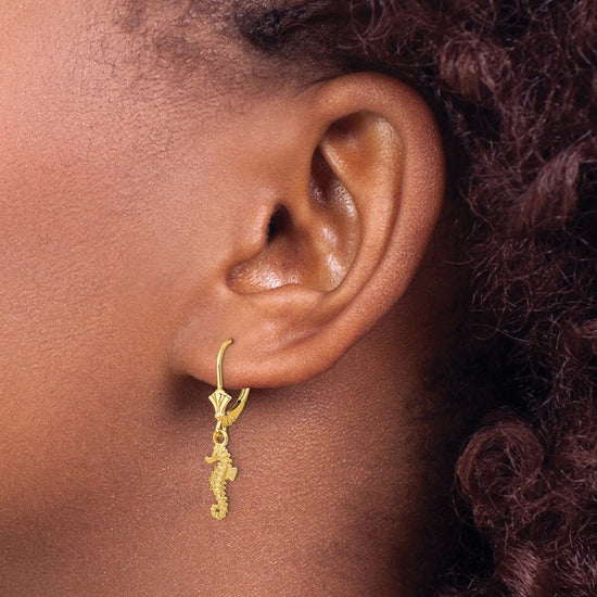Gold Seahorse Leverback Earrings